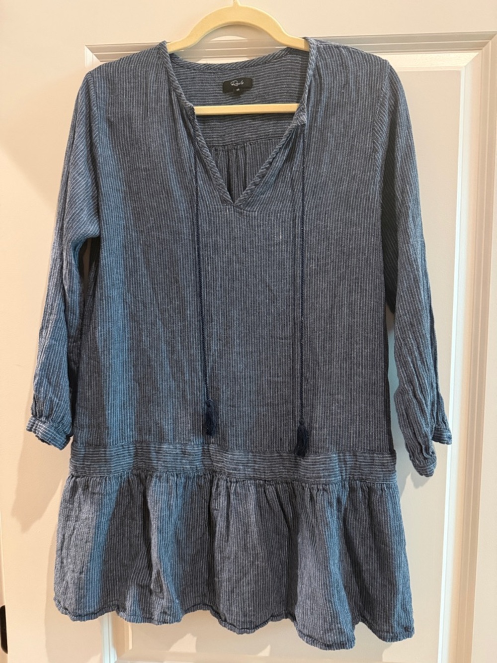 Rails Indigo Textured V-Neck Tiered Long Sleeve Dress